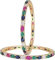 [Ratnavali Jewels] CZ Zirconia Gold Tone Multi Diamond Wedding Indian Bangles Bollywood Jewelry Women