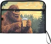 YMXFXP Expandable Filing Folder Sasquatch Coffee Funny, 13-Pocket Funny Cute Design with Sticky Labels, A4 Letter Size Document Organizer for Office, School, Boys, Girls