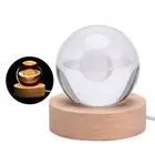 USB Charged 3D Crystal Ball Night Light with Wooden Base 80mm Diameter