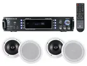 Rockville RPA60BT Home Theater Bluetooth Receiver + (4) 8" In-Ceiling Speakers