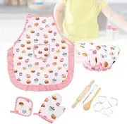 Kids Baking Set,Chef Set for Kids,Kids Aprons for Cooking, Kids Cooking Set, Kitchen Costume Role Play Set for Kids Girls Apron Chef Hat Baking Cooking Mitt Cookie Cutters Kit(11PCS)