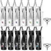 [Highergo] Urn Necklaces for Ashes Cremation Jewelry Urns Necklace Silver Black Stainless Steel Memorial Pendant Locket Vertical Bar Keepsake Pendant for Women Men Loved Ones Human Ashes