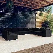 10 Piece Garden Lounge Set with Cushions Black Poly Rattan, Garden Furniture Sets