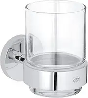 GROHE Start QuickFix Crystal Glass with Holder (Metal and Glass, Concealed Fastening, Including Screws and Dowels, Extra Easy to Fit with GROHE QuickGlue), Size 106 x 99 mm, Chrome, 41194000