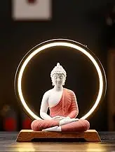 Dyware 8.8 Inch LED Buddha Statue for Indoor, Red Ceramic Small Buddha Statue with LED Light for Home Decor