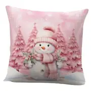 Pink Christmas Decorations Winter Snowman Pillow Cover for Sofa Bed Pink22