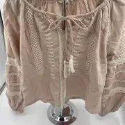 Artelier Nicole Miller Women’s Boho Peasant Blouse crochet cotton size S