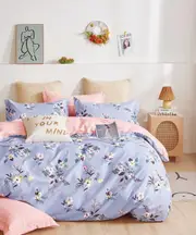 Botanist Sky Blue Floral 5 piece bedding set DOUBLE, QUEEN, KING (Quilt Cover, Flat Sheet, Fitted Sheet, 2 Pillow Cases)