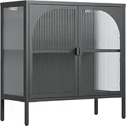 [FLIXELIO] Metal Storage Cabinet with 2 Shelves, Morden Sideboard Buffet Cabinet with Fluted Glass Doors, 32" Coffee Bar Farmhouse Accent Cabinets for Living room, Dining Room, Kitchen,Assembly Required