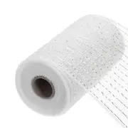 6 Inch Glitter Poly Burlap Mesh for Wreath, Fabric Ribbon 10 Yard,linen & White