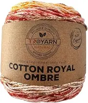 [TROYARN] Cotton Royal Ombre (3- Skeins Pack) Yarn with Rainbow Colors,Soft Yarn for Crocheting and Knitting%100 Organic Cotton Four Season Yarn 3x100gr (3x230 yds) (20115, 1 Skein)
