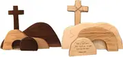 Easter Resurrection Scene Set, Handcrafted Wooden Tiered Tray Kit, Christian Religious Nativity D?cor, Jesus Resurrection Table Display for Home, Church, Spiritual Celebrations