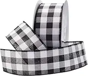 Royal Imports Black/White Buffalo Checkered Plaid Ribbon, 2.5" (#40) Gingham Design for Floral, Craft, Holiday Decoration, 50 Yard Roll (150 FT Spool) Bulk