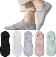 [FOSDICK] 5 Pairs Ankle Socks Women, Invisible Socks Women, No Show Sock, Footsies Womens, Non-Slip Ladies Trainer Sock Size for Running, School, Gym and Casual, white, black, pink, green and grey, One