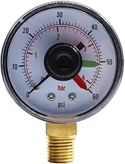 Pressure Gauge with Dial Replacement for Select Filters, 2Inch X 1/4Inch NPT Bottom, 0-60Psi/4Bar Easy Install