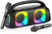 Karaoke Machine with 2 Wireless Microphones, Portable Bluetooth Speaker with Dua