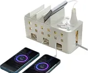 Cable Management Box,Cable Organizer Desktop Storage Hidden Data Cable Power Cable Connector Board,Large Capacity, Porous, Top Place Charging Bank, Mobile Phone(Creamy White)
