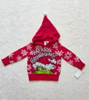 New Toddler Girl's The Grinch Christmas Pullover ugly Sweater with Hood, 18m, 2t
