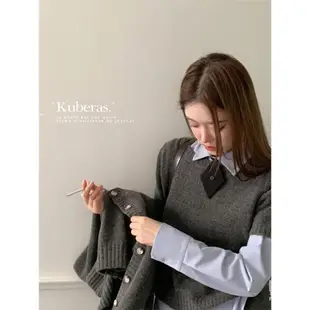 KUBERAS MIU風慵懶3件套 開衫外套+短袖上衣+半裙針織毛衣套裝