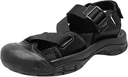 [XINXINIO] Mens Beach Closed Toe Leather Sandals Summer Breathable Flat Heel Sandals with Buckle