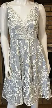Aidan Mattox Light Blue Taffeta Ivory Mesh Embroidered Dress NWT Size 2