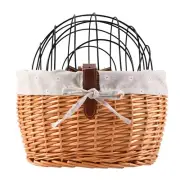 Dog Bicycle Front Handlebar Basket Pets Handwoven Wicker Road Bike3405