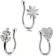 [Caiyao] 3Pcs Fake Nose Rings Clip on Nose Rings Non-Pierced Nose Hoop Ring Adjustable Nose Cuff Fake Septum Nose Hoop Rings Faux Lip Ear Nose Septum Ring Clip On Nose Hoop Rings