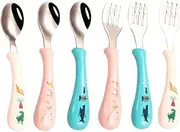 ANDRESLAD Infant Training Tableware Set Toddler Cutlery Stainless Steel Spoons Forks