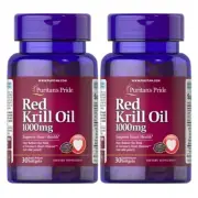 2 Pack of Puritan's Pride Red Krill Oil 1000 Mg Active Omega 3 - 30 count