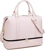 [BTOOP] Womens Travel Weekender Bag Canvas Carry on Overnight Tote Luggage Duffel Beach Bags (Pink Leather