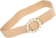 [LIFKOME] Boho Woven Waist Belt for Women Elastic Cinch Belt with Shell Accents Elegant Round Buckle for Dresses and Casual Outfits Fashion Accessory