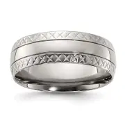 Chisel Titanium Polished Grooved Criss Cross Design 7mm Band - Ring Size 13.0