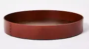 14" x 2" Decorative Round Leather Tray Wood Brown Base Threshold Studio McGee