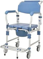 Z&y GLAa Commode Chairs with Wheels Shower Chair for Disabled Commode Chair Comfortable Durable/Blue