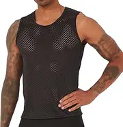 [PHJTOMK] Men's Mesh Fishnet Muscle Top Knitted Sleeveless Workout T Shirt Crewneck Sleeveless Tank Tops for Men