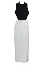 Aidan Mattox White Black Colorblocked Mock Neck Gown 10