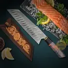8" DAMASCUS STEEL SANTOKU KNIFE HANDMADE JAPANESE TANTO CHEF KNIFE WITH SHEATH