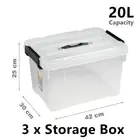 3x Clip Lock Storage Box Organiser 20L Plastic Container Bin Tub Crate Small