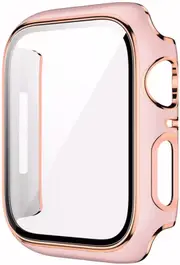 For Apple Watch 8 /7 /SE /6 /5 /4 /3 /2 /1 Ultra Hard Gel Case With Built-In Screen Protector 44MM- RosePink/RoseGold