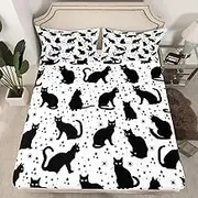 Feelyou Kids Cat Fitted Sheet Queen Size Cats Print Bed Sheet Set for Boys Girls Teens Decor Cute Kitten Bedding Set Cartoon Bedspread Cover Bedroom Animal with 2 Pillow Case
