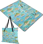 Yoogain Picnic Set Water-Resistant Outdoor Party Foldable Picnic Blanket for Grass Concert Blanket Summer Island Blue Art Painting 60x80in