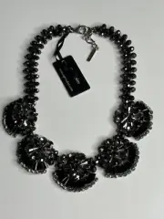 Capri Colette Silver-Tone Black Crystal Collar Necklace
