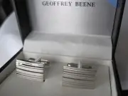 Geoffrey Beene Silver-Tone Striped and Mirrored Cufflinks, $35 Retail