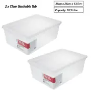 2 x 10.5L Stackable Storage Tub Home Office Kitchen Organiser Container Tub Box