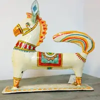 在飛比找蝦皮購物優惠-<南印度彩繪藝術>老印度古樸仿舊藝術擺飾~ 雙面彩繪可愛鐵馬