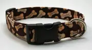 Dog Bones on Brown Dog Collar Adjustable Handmade Custom Designer