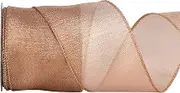 DINDOSAL Champagne Gold Wired Ribbon 2.5 Inch Metallic Copper Ribbon with Wired Edge for Wreaths, Gift Wrapping, Crafts, Bows, Home Decor - 10 Yards (30Ft)