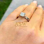 14k White Gold Asscher Cut Moissanite Solitaire Engagement Ring Bridal 1.30ctw