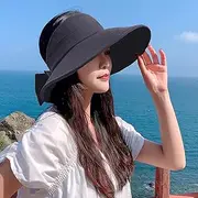 [SXLYKJ] Empty Sun Hat Women's Sunscreen Big Brim Hat Summer Big Brim to Cover The Face with Anti-Ultraviolet Ponytail No Top Sun Hat (54~58cm) (Color : Black)