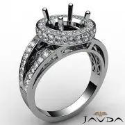Round Halo Pave Semi Mount Diamond Engagement Ring Platinum Split Shank 0.76 Ctw